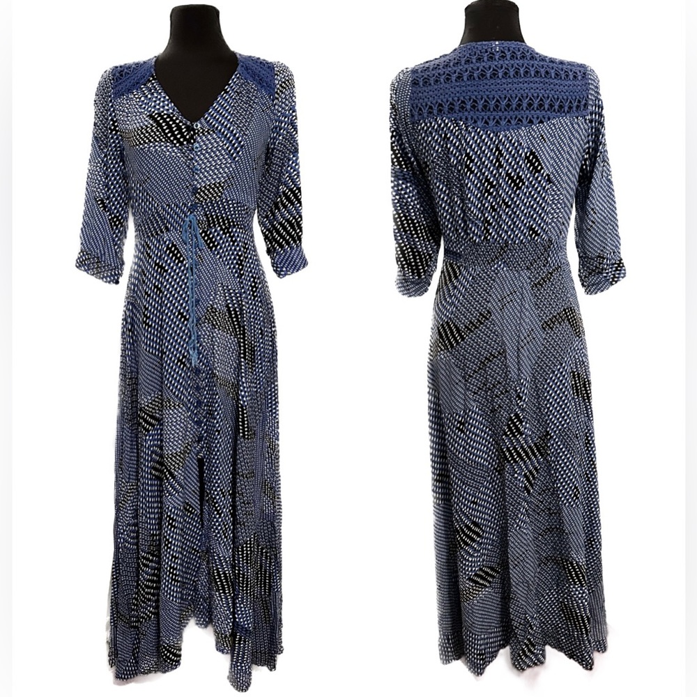 Flowy Boho Crochet Detail Split Hem Floral Maxi Dress